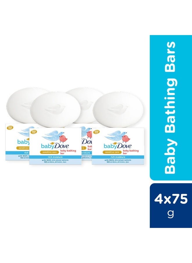 Dove Baby Dove Rich Moisture Bathing Bar, Gently Cleanse and Nourishes Skin, 75g (Pack of 4) - Image 1